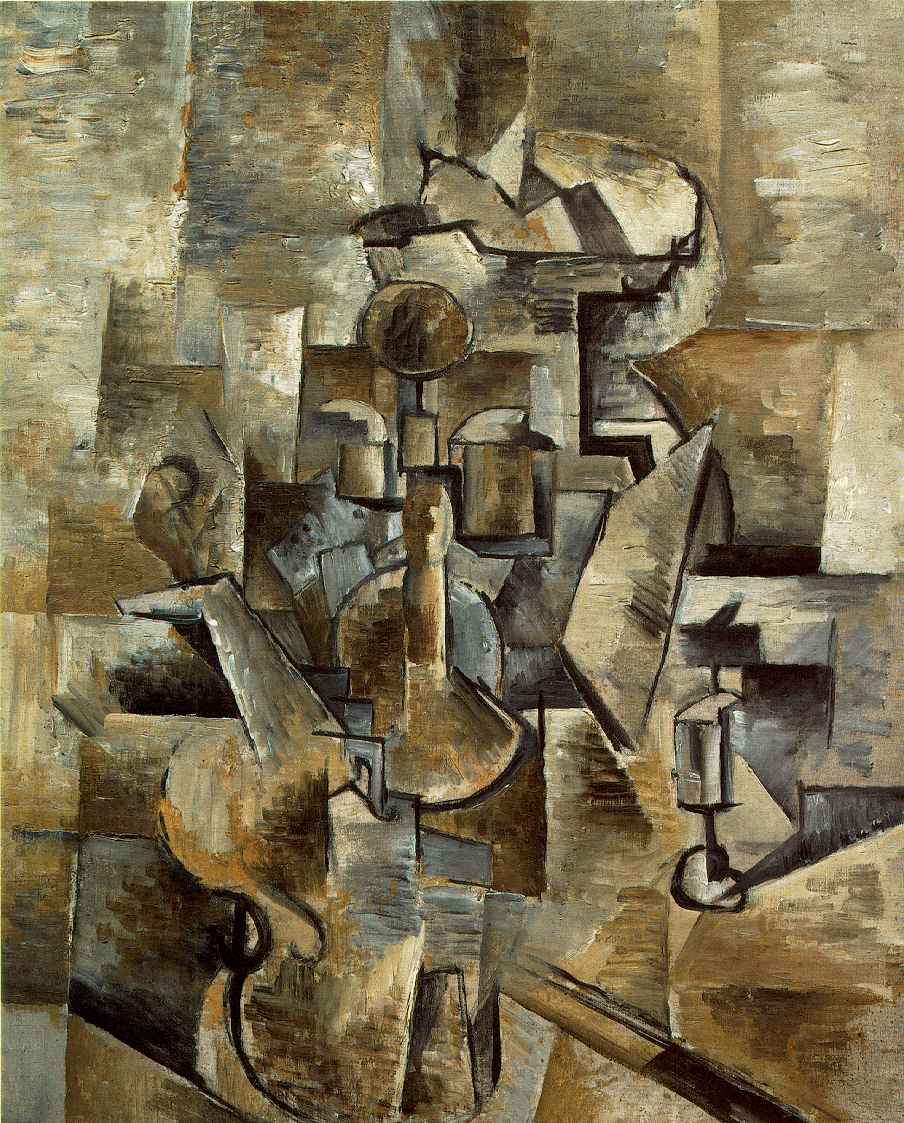 “Violin and Candlestick”, Georges Braque, 1910, oil on canvas