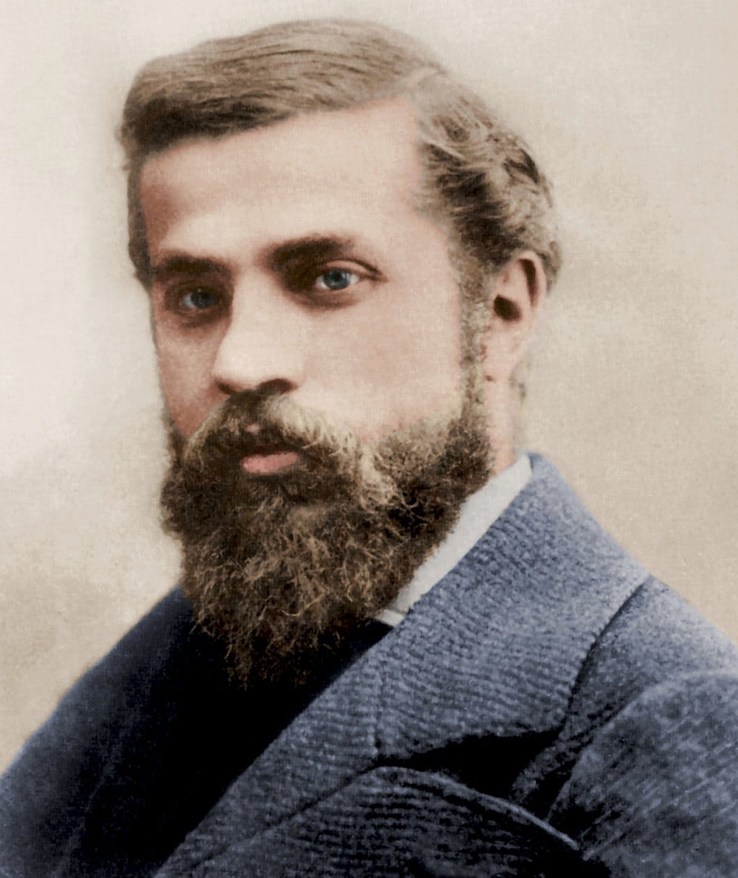 Portrait of Antoni Gaudí, c.1878 by Pau Audouard. Private Collection / Bridgeman Images