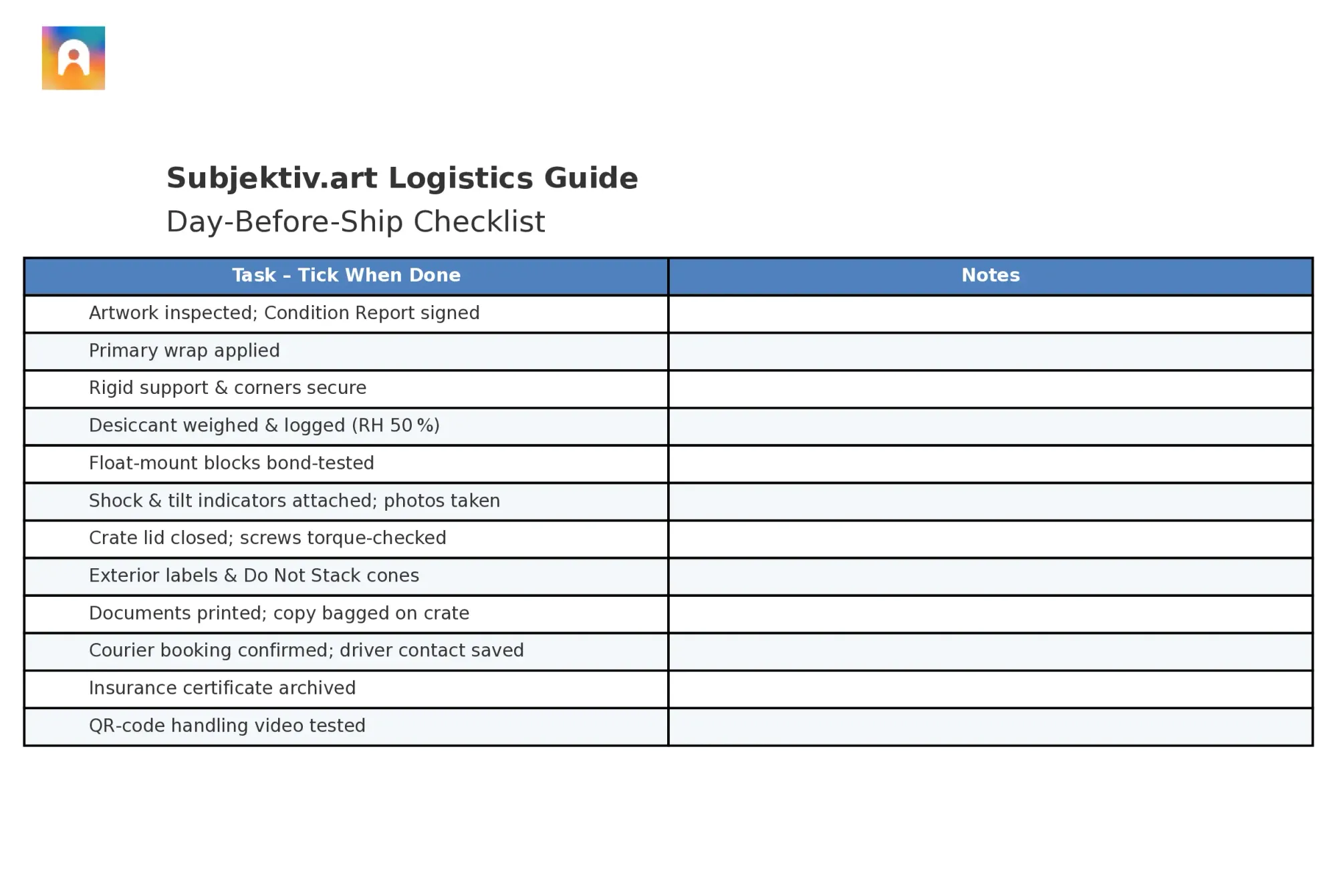 “Day-Before-Ship” Preparation Checklist
